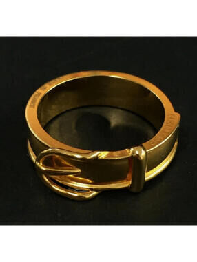 US SELLER! Nice Near Mint! HERMES Scarf Ring Belt Motif Design Gold Plated